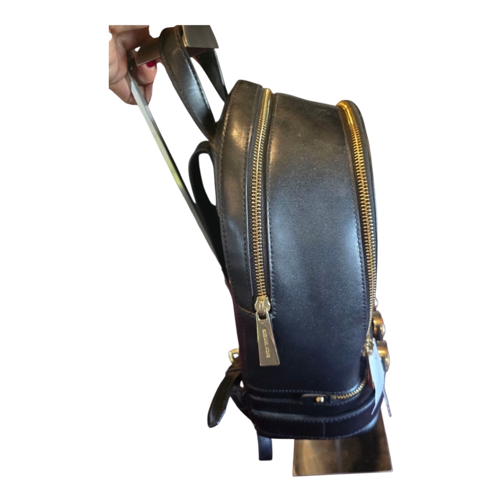 NEW MICHAEL KORS RHEA ZIP BLACK LEATHER MEDIUM BACKPACK Rare, Unique "COOL" - Picture 2 of 7